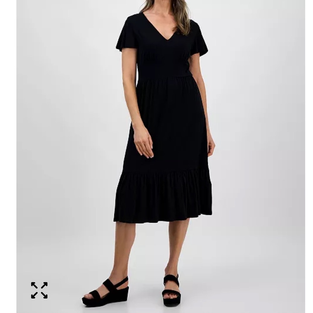 Lord & Taylor Dress Midi Elegant Black V-Neck Knit 6-8 - Picture 3 of 9